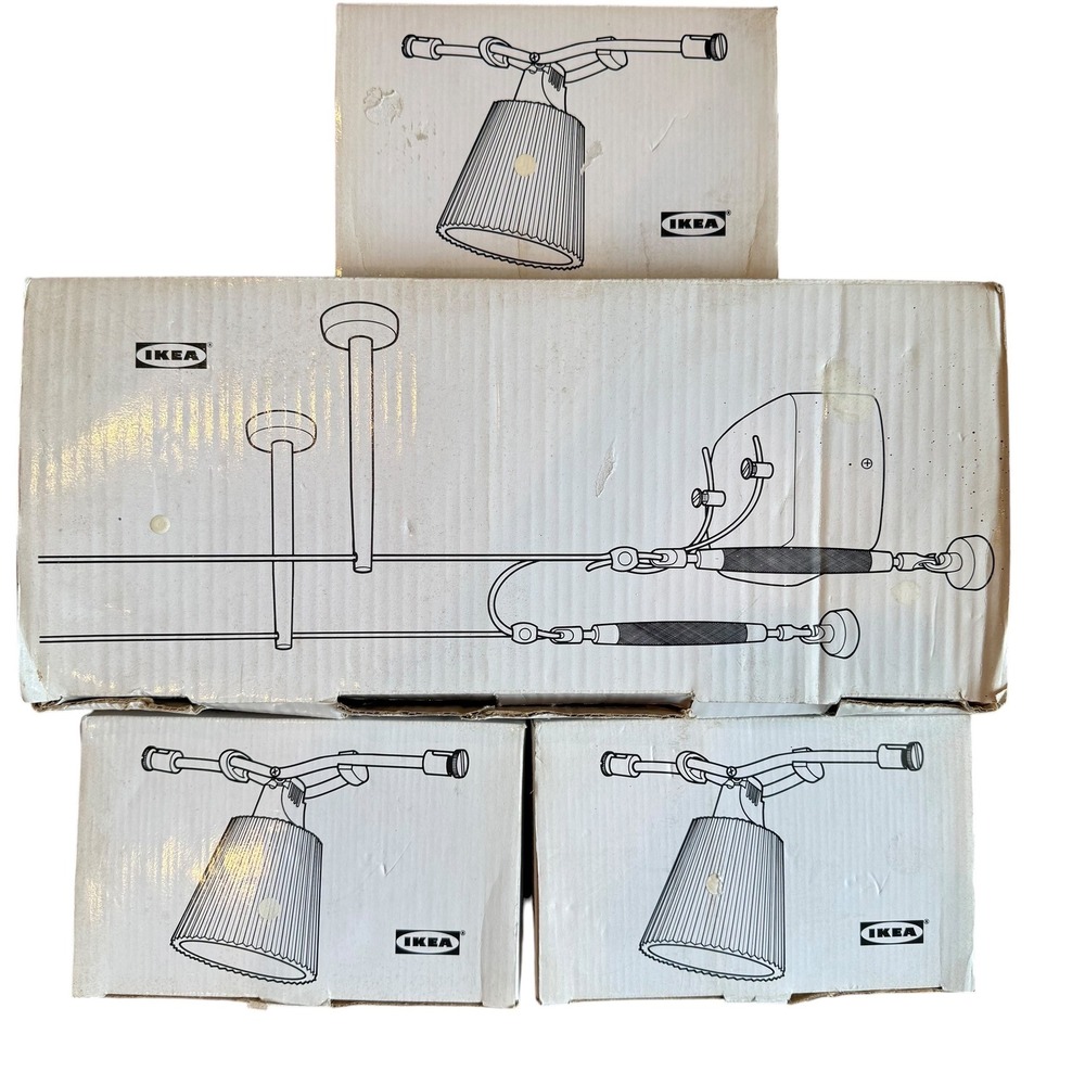 IKEA Norrsken Dygn Wire Track Lighting System White w 3 Spotlights Open Box